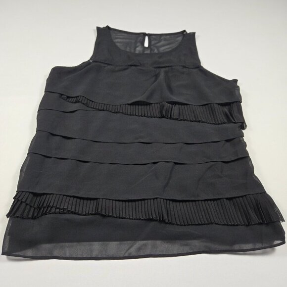 Express Black Sheer Asymmetrical Blouse Sleeveless Ruffle Keyhole Whimsy Goth - Picture 4 of 13